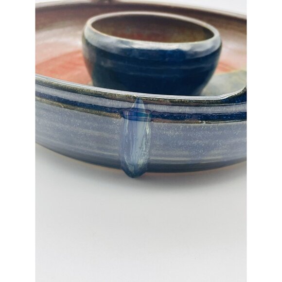 Mariella Owens Pottery Chip and Dip Bowl Red Green Blue - Picture 9 of 11